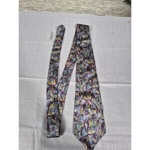 Alan Michaels Tie Mens Multicolor Silk Floral Abstract Necktie Made In USA